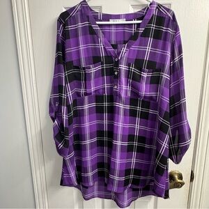 Ricki's Purple and Black Plaid Women's Lightweight Blouse - Size 16 - NWOT